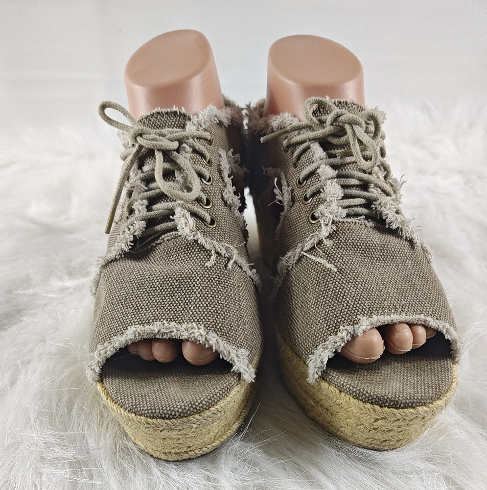 RUFF HEWN DENIM OPEN TOE WEDGE SANDAL espadrille